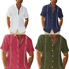 HOTLIST CART Men's Casual Guayabera Cuban Shirt Outdoor Casual Short Sleeve Printed Clothing Sports Fashion Streetwear Designer