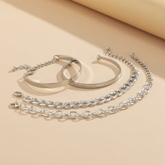 LUXE CHIC Simple And Smooth C-shaped Hollow Chain Bracelet Set