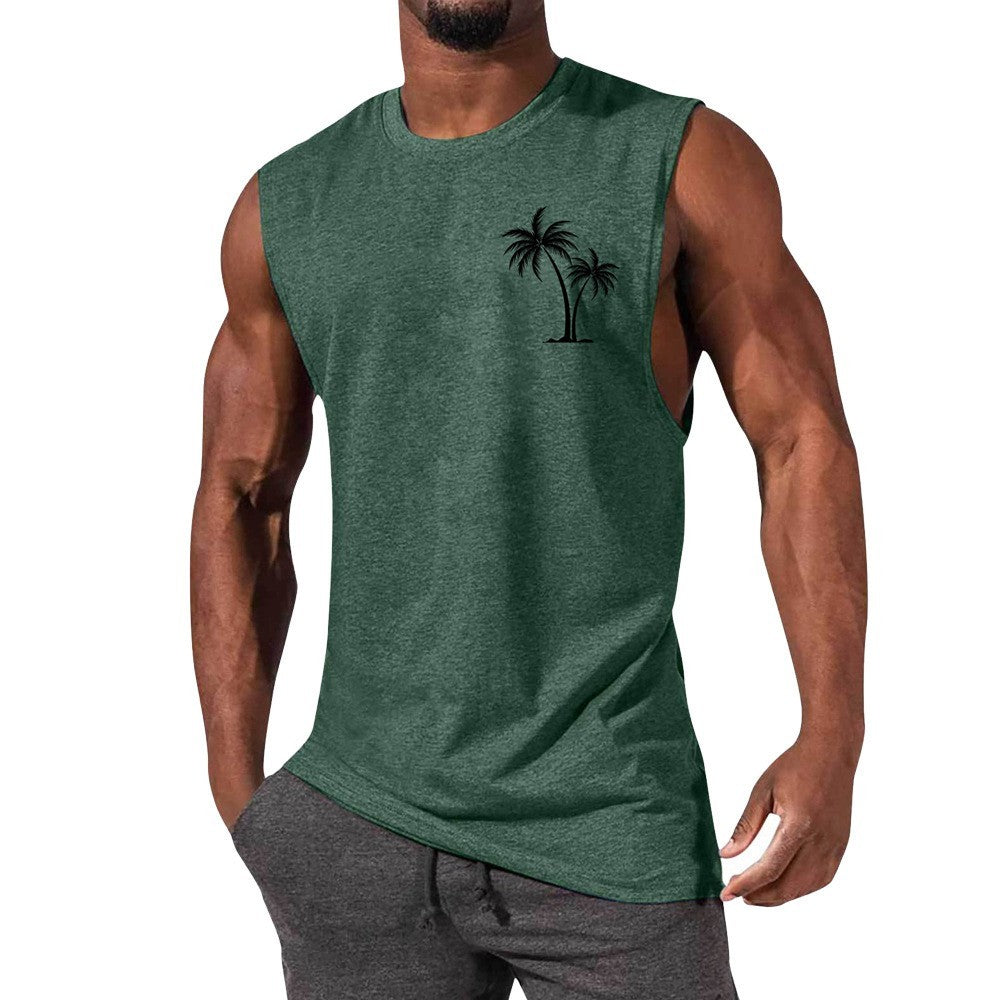 HOTLIST CART Coconut Tree Embroidery Vest Summer Beach Tank Tops Workout Muscle Men Sports Fitness T-shirt