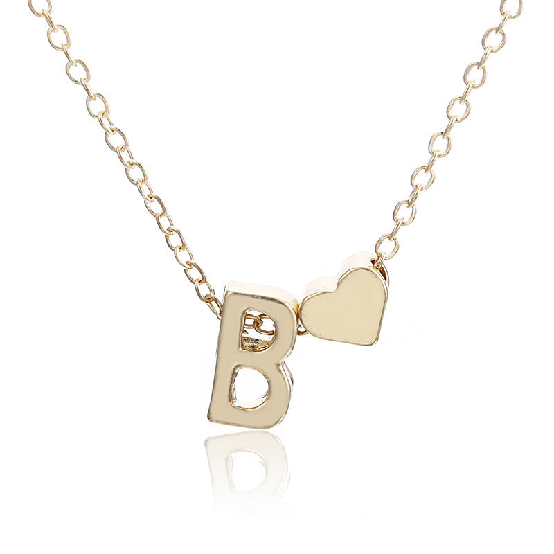 LUXE CHIC Peach Heart Shaped Letter Necklace Clavicle Chain Necklace