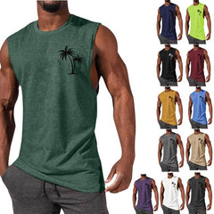 HOTLIST CART Coconut Tree Embroidery Vest Summer Beach Tank Tops Workout Muscle Men Sports Fitness T-shirt