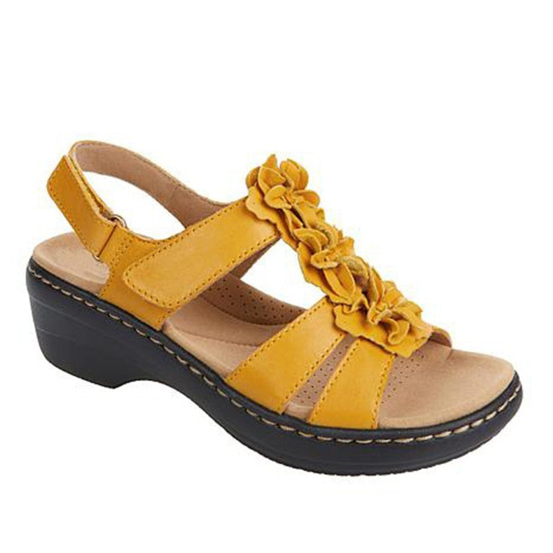 LUXE CHIC Hollow Wedge With Fish Mouth Flowers Casual Sandals