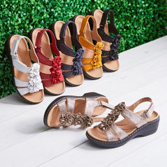 LUXE CHIC Hollow Wedge With Fish Mouth Flowers Casual Sandals