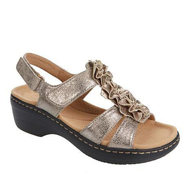 LUXE CHIC Hollow Wedge With Fish Mouth Flowers Casual Sandals