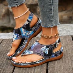 LUXE CHIC Women's Fashion Casual Flower Back Buckle Wedge Sandals