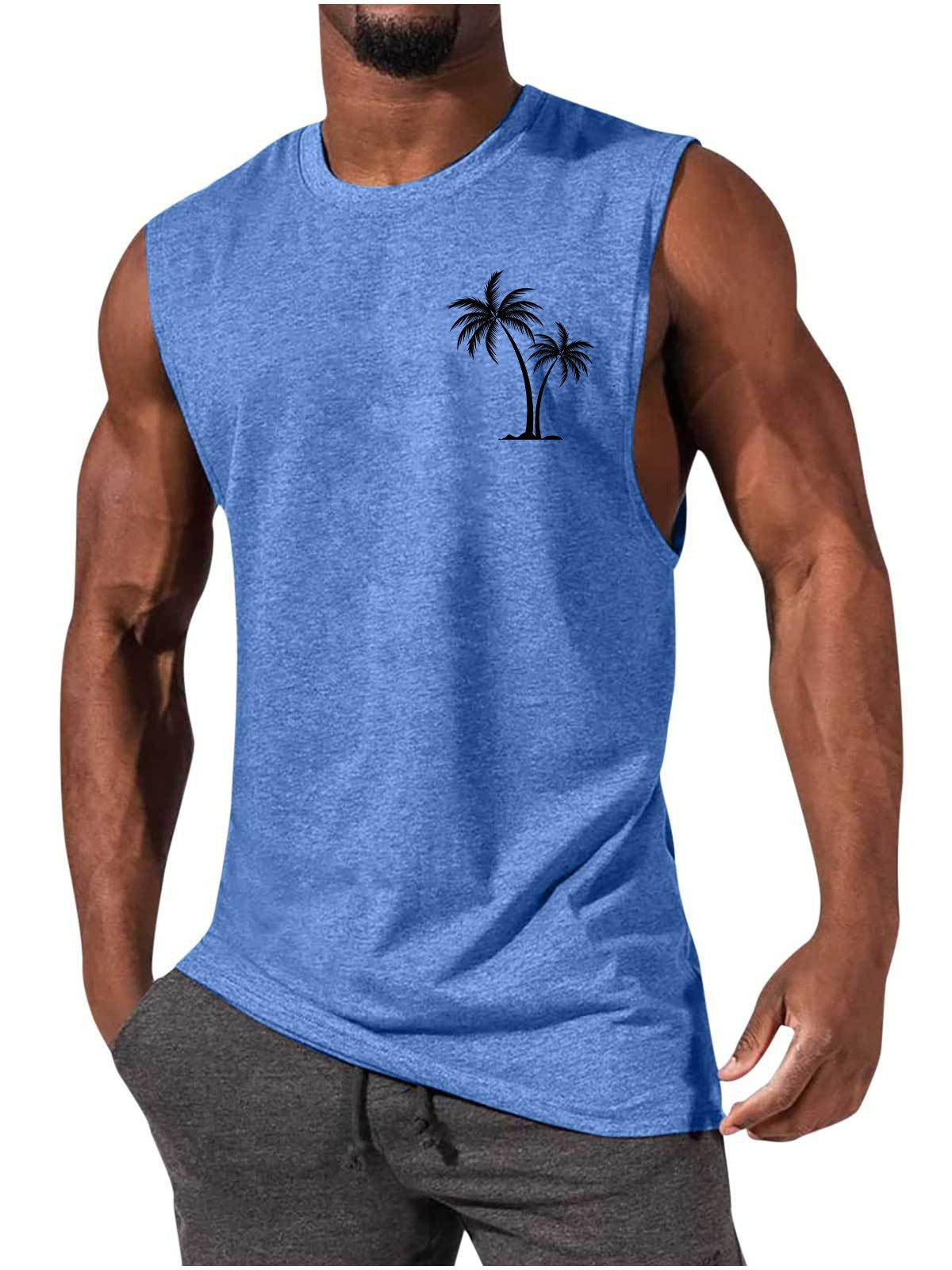 HOTLIST CART Coconut Tree Embroidery Vest Summer Beach Tank Tops Workout Muscle Men Sports Fitness T-shirt