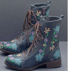 LUXE CHIC Ladies mid-heel embroidered low boots