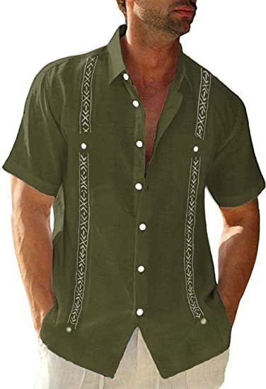 HOTLIST CART Men's Casual Guayabera Cuban Shirt Outdoor Casual Short Sleeve Printed Clothing Sports Fashion Streetwear Designer