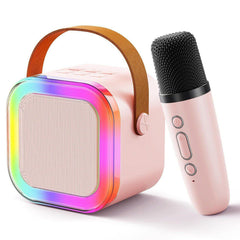 HOTLIST CART K12 Speaker Machine Bluetooth-Compatible Wireless Karaoke Mic Speaker Multi-Compatibility Modes, RGB Lights, Party POP Bluetooth Speaker with Mic (Pink)