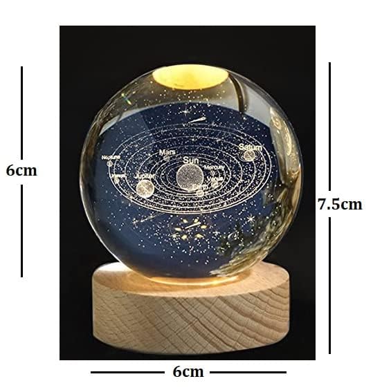 3D Galaxy Crystal Ball Night Lamp, Solar System Crystal Ball Night Light, USB Powered 2.4 Inch Wooden Base Galaxy Glass Ball Night Light Lamp