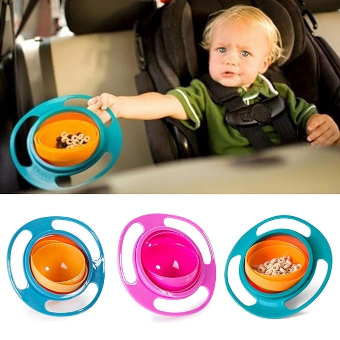 HOTLIST CART No Spill Gyro Bowl For Baby And Kids, 360 Degree Rotation Food Bowl - Multicolor (Pack Of 1) - Polypropylene (Pp), 600 Ml