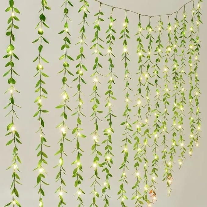 HOTLIST CART Green Leaf Artificial Curtain LED String Light, 200 LEDs, 8 Modes, Remote Control