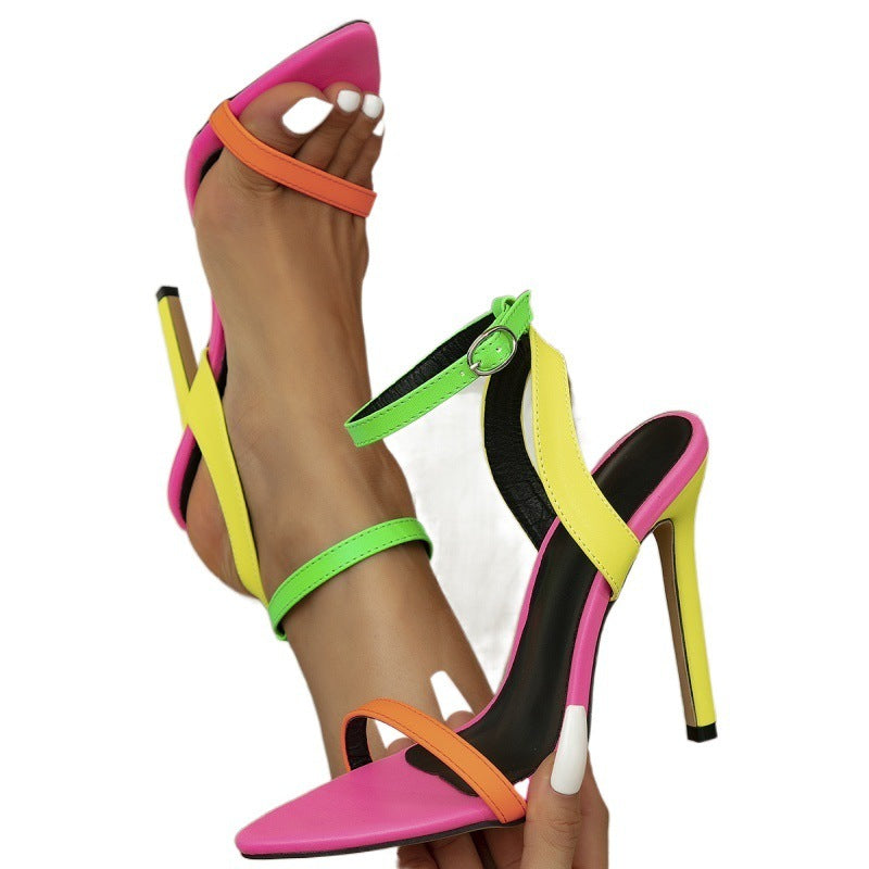 Ultra-high Heel Color Block Pointed Peep Toe Sandals