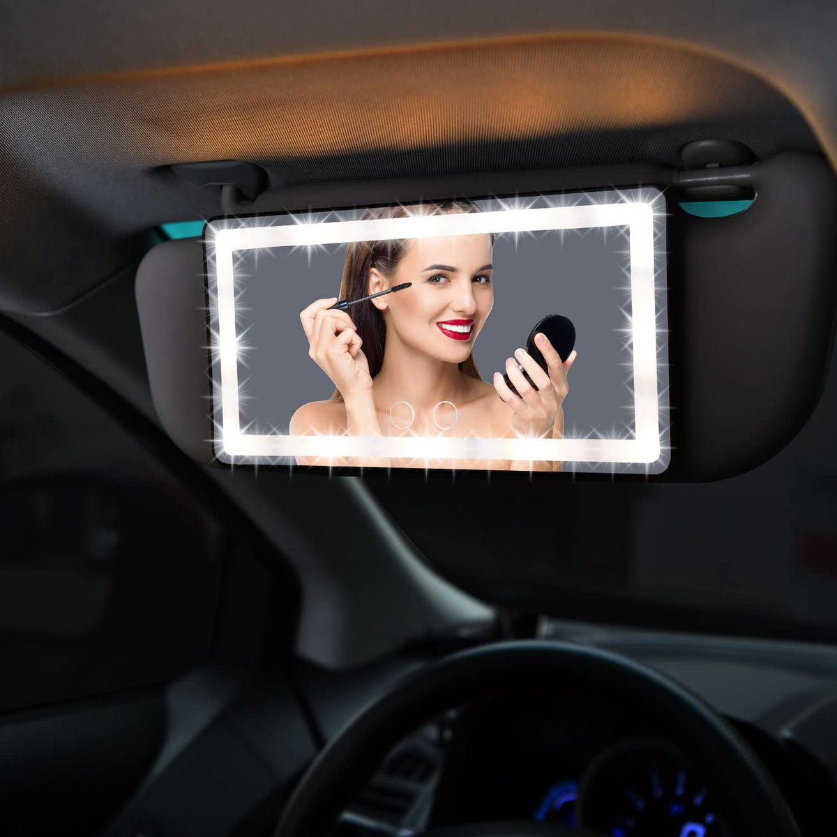 Car Visor Vanity Mirror with Lights, Rechargeable 3 Light Mode Sunshade Built-in Lithium Battery Suitable for All Cars