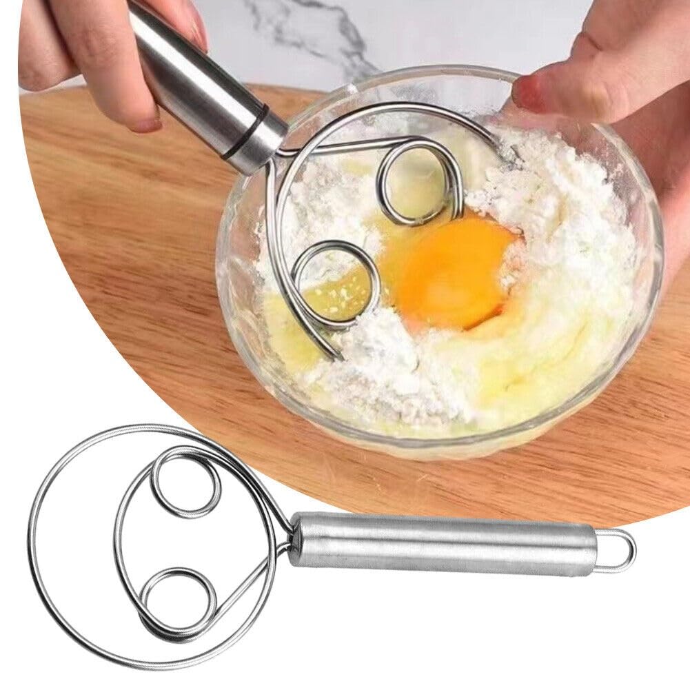 HOTLIST CART Stainless Steel Bread mixing tool, 7.5 inch Dough Whisk Manual Non-Slip Heat Resistant,Dough Mixer Hand Tool for Bread