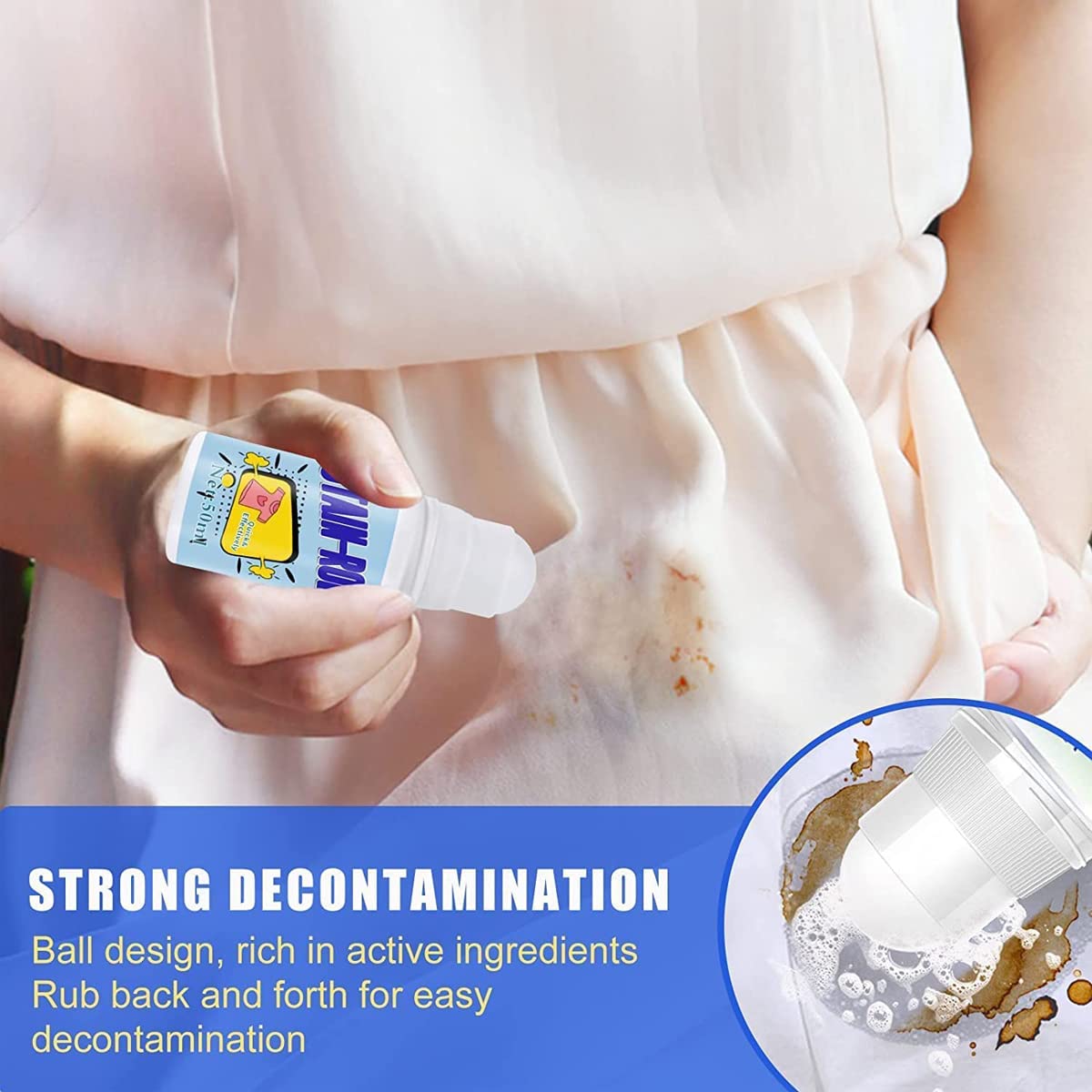 HOTLIST CART White Cotton Clothes Stain Remover Roll Bead Design, Stain Roller-Ball Cleaner, Portable No-Wash Instant Stain Remover Pen for Fabric, Emergency Quick Effectively Remove All Kinds of Stains