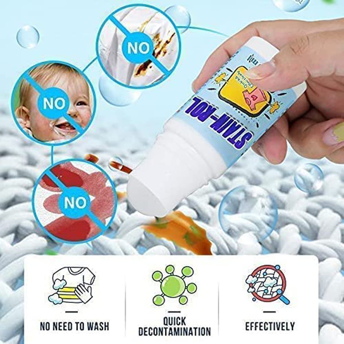 HOTLIST CART White Cotton Clothes Stain Remover Roll Bead Design, Stain Roller-Ball Cleaner, Portable No-Wash Instant Stain Remover Pen for Fabric, Emergency Quick Effectively Remove All Kinds of Stains