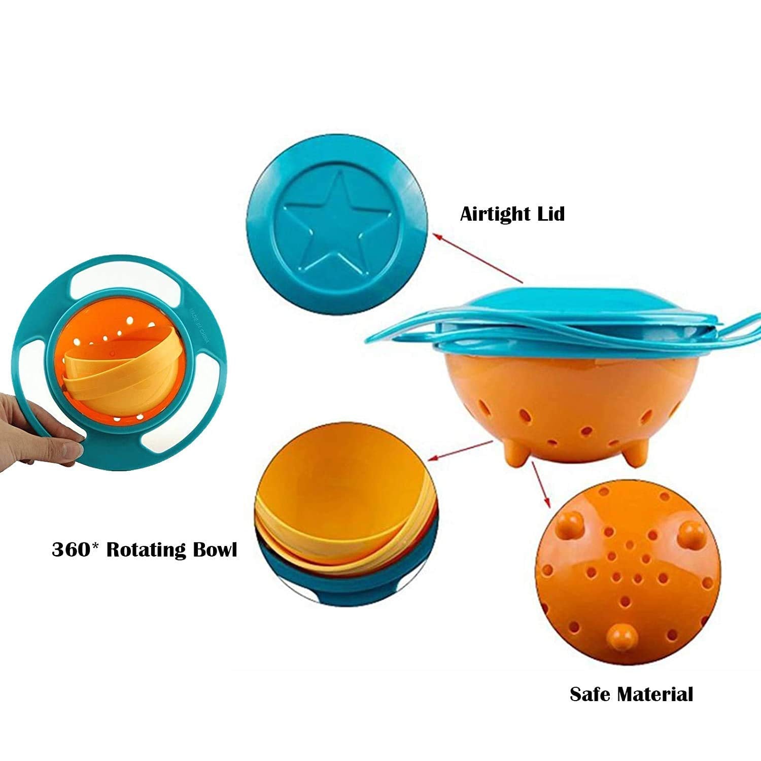 HOTLIST CART No Spill Gyro Bowl For Baby And Kids, 360 Degree Rotation Food Bowl - Multicolor (Pack Of 1) - Polypropylene (Pp), 600 Ml