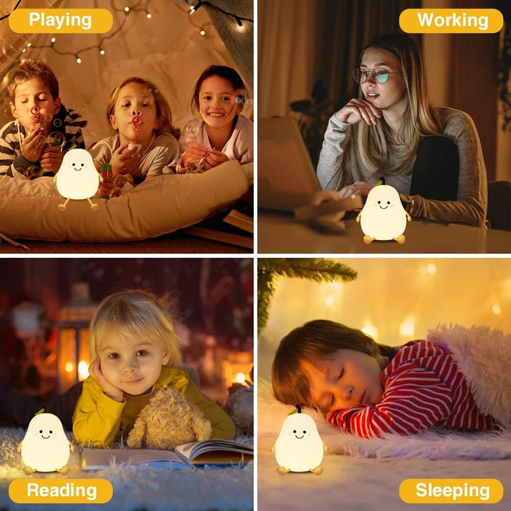Cute Smile Pear Night Light, 7 Colour Changing LED Portable Pear Lamp