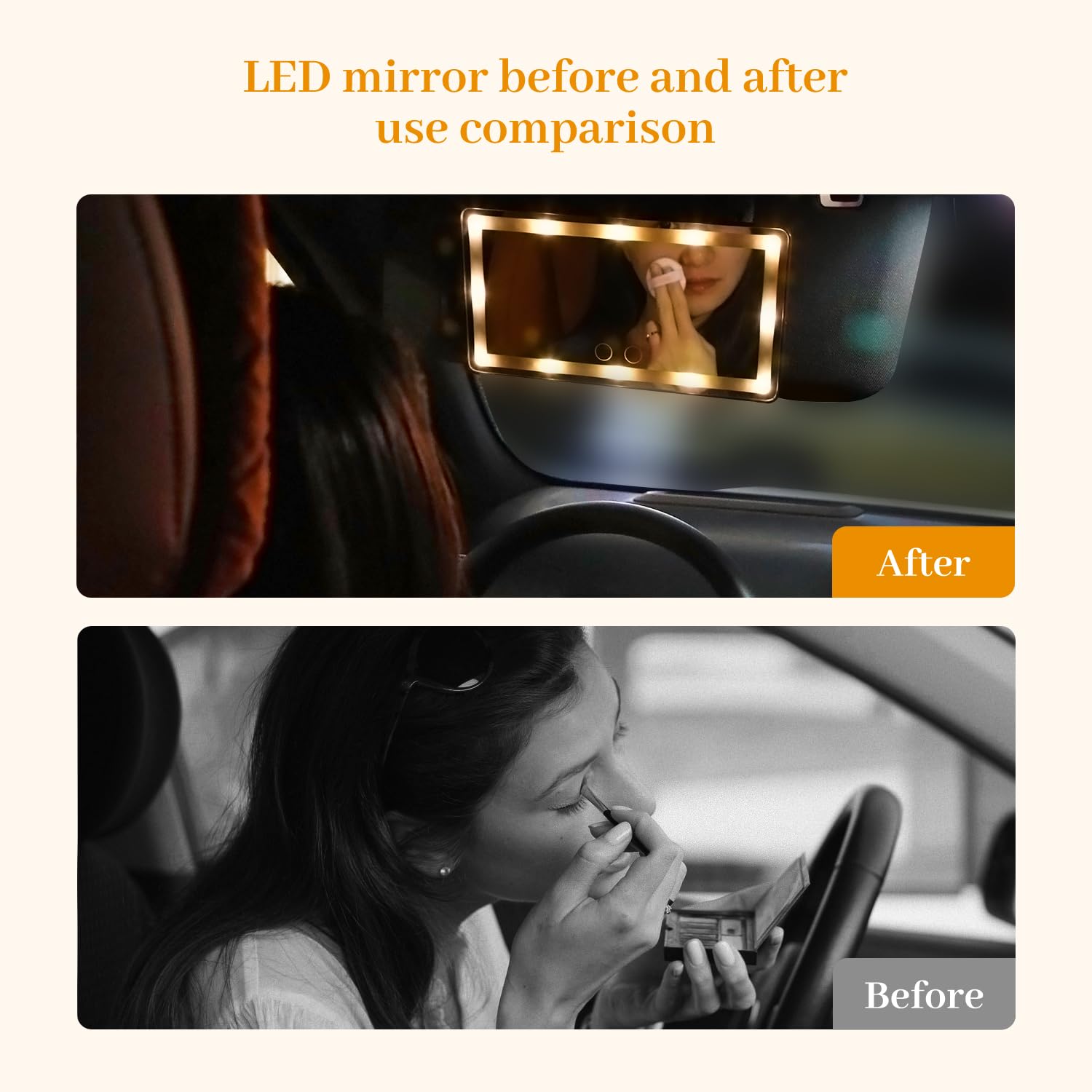 Car Visor Vanity Mirror with Lights, Rechargeable 3 Light Mode Sunshade Built-in Lithium Battery Suitable for All Cars