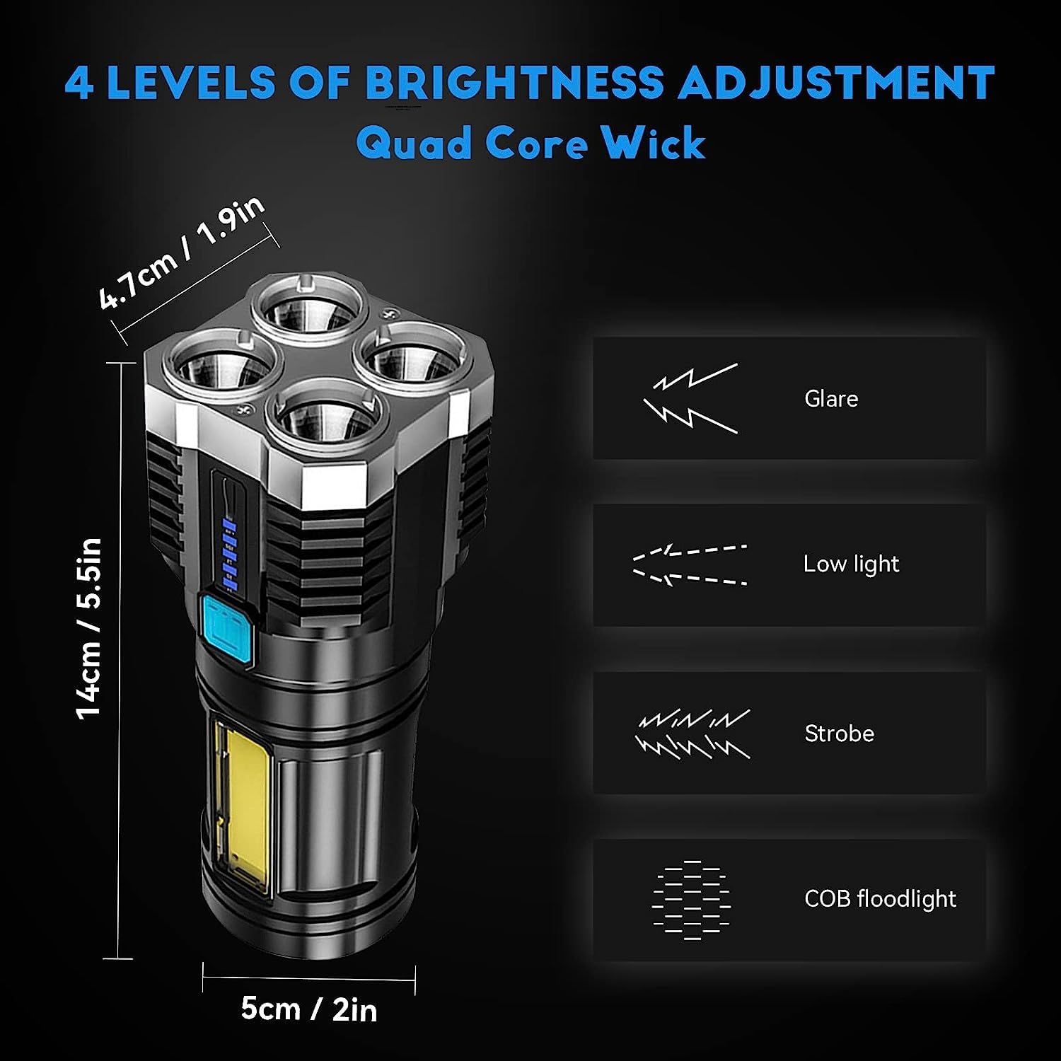 HOTLIST CART Rechargeable Flashlight,Super Bright LED Flashlight Waterproof Handheld Flashlight with 4 Modes for Camping Emergency Hiking (Black)