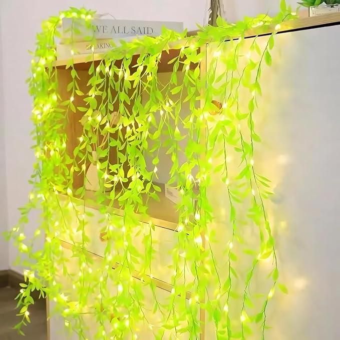 HOTLIST CART Green Leaf Artificial Curtain LED String Light, 200 LEDs, 8 Modes, Remote Control