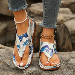 LUXE CHIC Women's Fashion Casual Flower Back Buckle Wedge Sandals