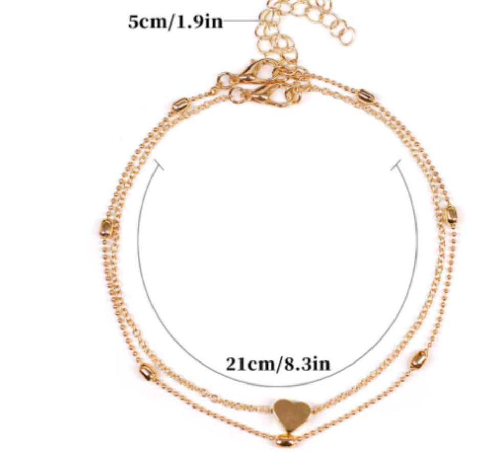 LUXE CHIC Double-layered anklet Retro beach ball chain heart-shaped anklet
