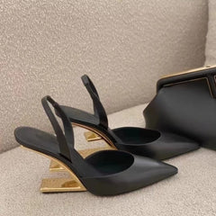 Solid Color Pointed Toe Toe Cap Hollow High Heel Sandals