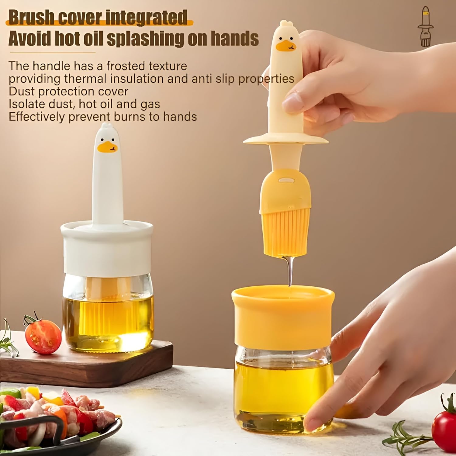 HOTLIST CART Silicone Brush and high Temperature Resistant Oil Bottle, 2 in 1 Oil Dispenser Bottle with Silicone Basting Brush for Cooking