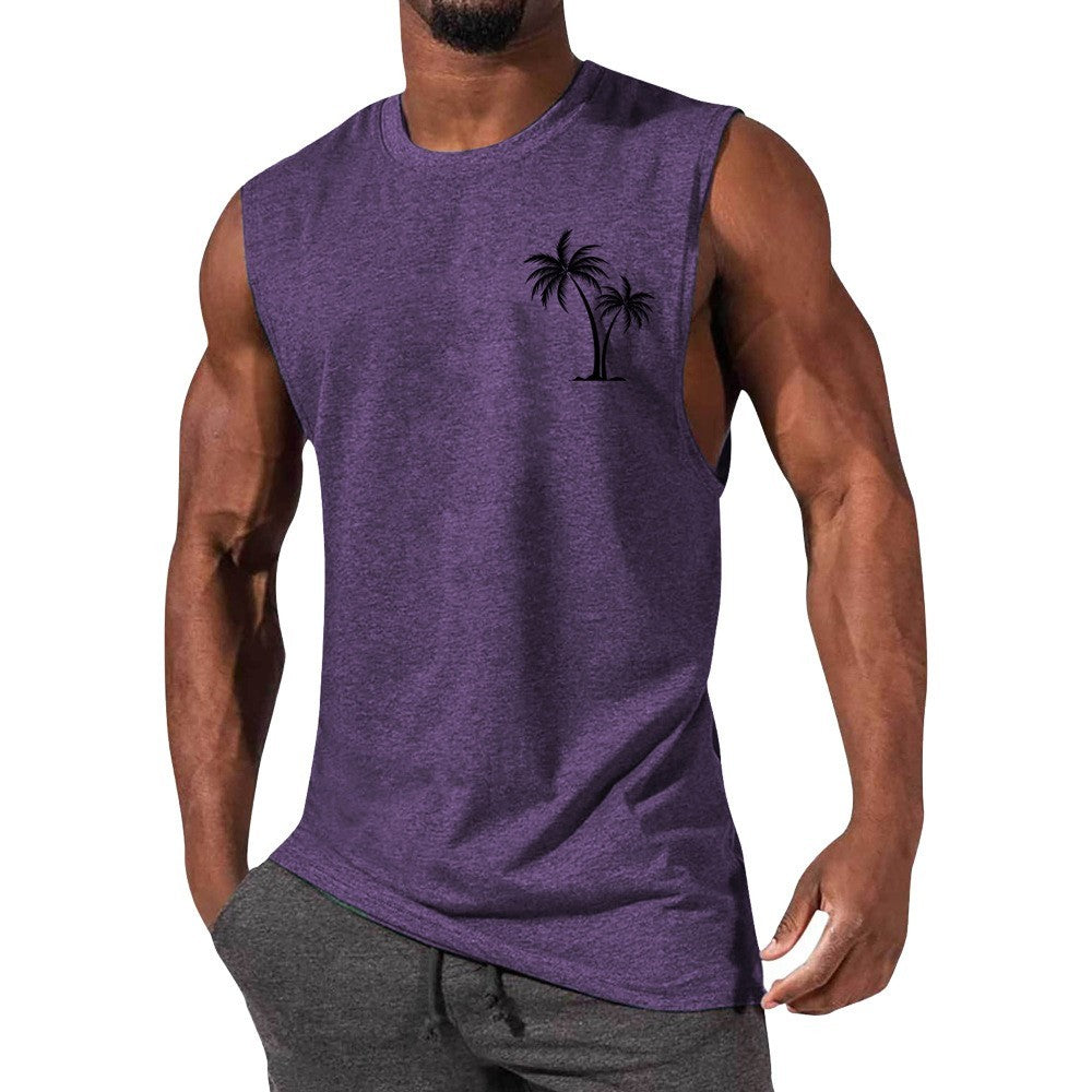 HOTLIST CART Coconut Tree Embroidery Vest Summer Beach Tank Tops Workout Muscle Men Sports Fitness T-shirt