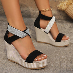 LUXE CHIC Fish Mouth High Wedges Sandals With Rhinestone Design Fashion Summer Platform Shoes For Women