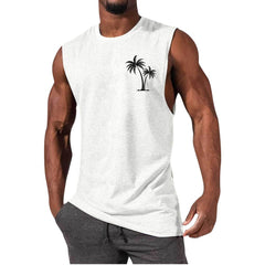 HOTLIST CART Coconut Tree Embroidery Vest Summer Beach Tank Tops Workout Muscle Men Sports Fitness T-shirt