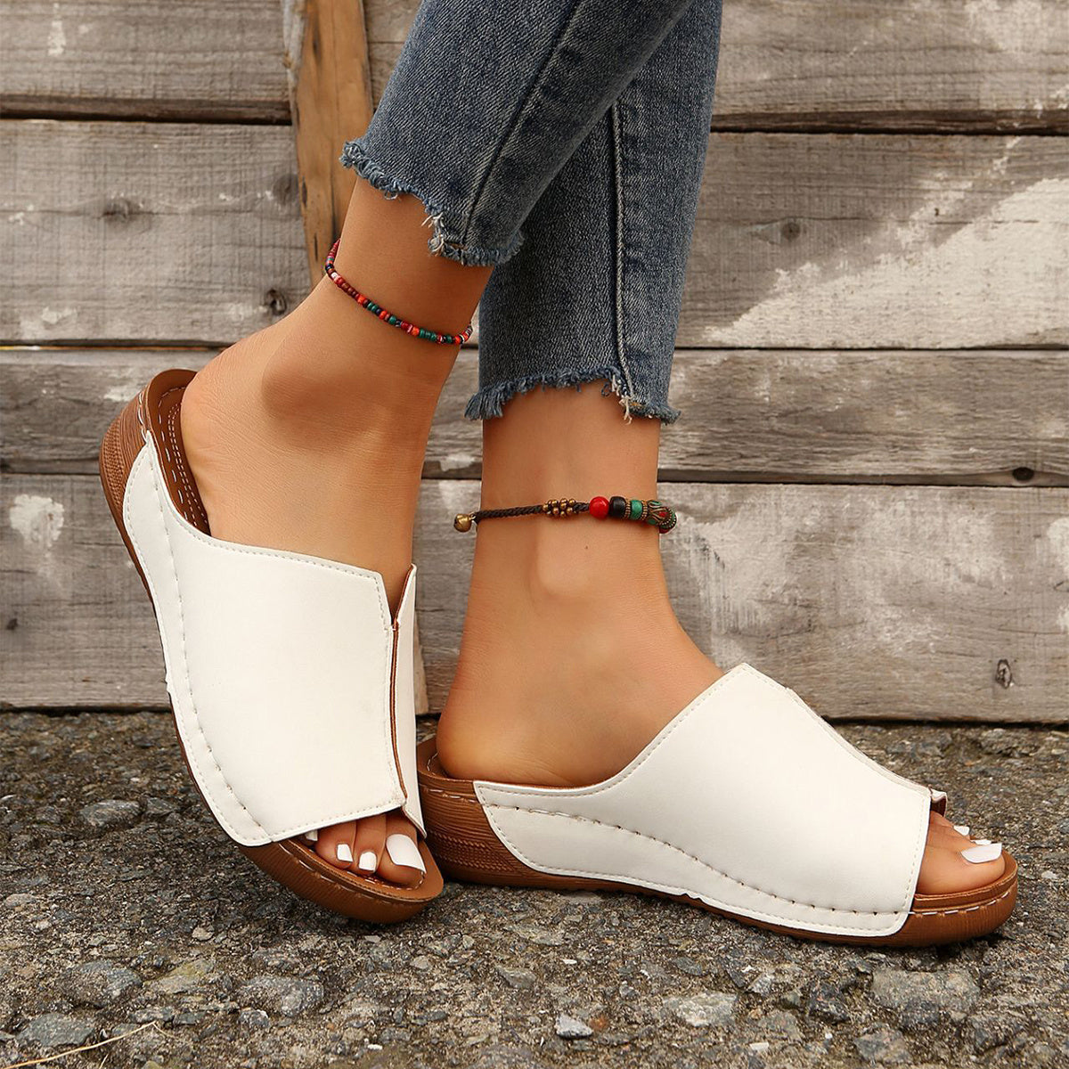 LUXE CHIC Fashion Solid Wedges Sandals Summer Casual Peep-toe Slippers Outdoor Thick Sole Heightening Slides Shoes Women