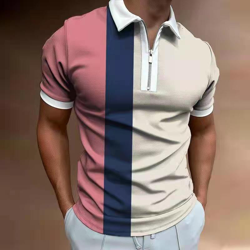 HOTLIST CART Men's POLO Shirt Striped Printed Short Sleeve T-Shirt Lapel Shirt