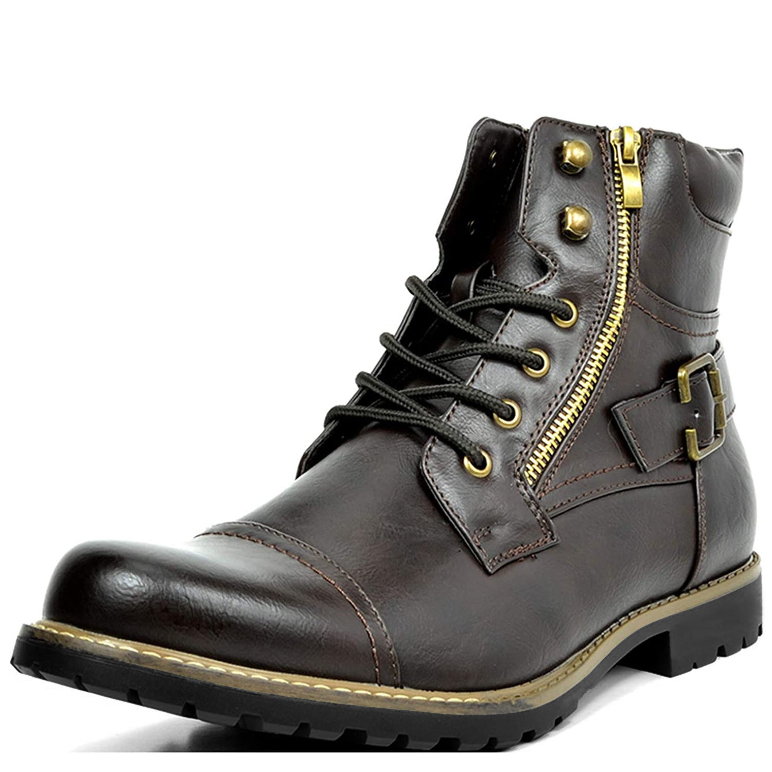 HOTLIST CART Men's Double Zipper Heavy Machine Leather Boots