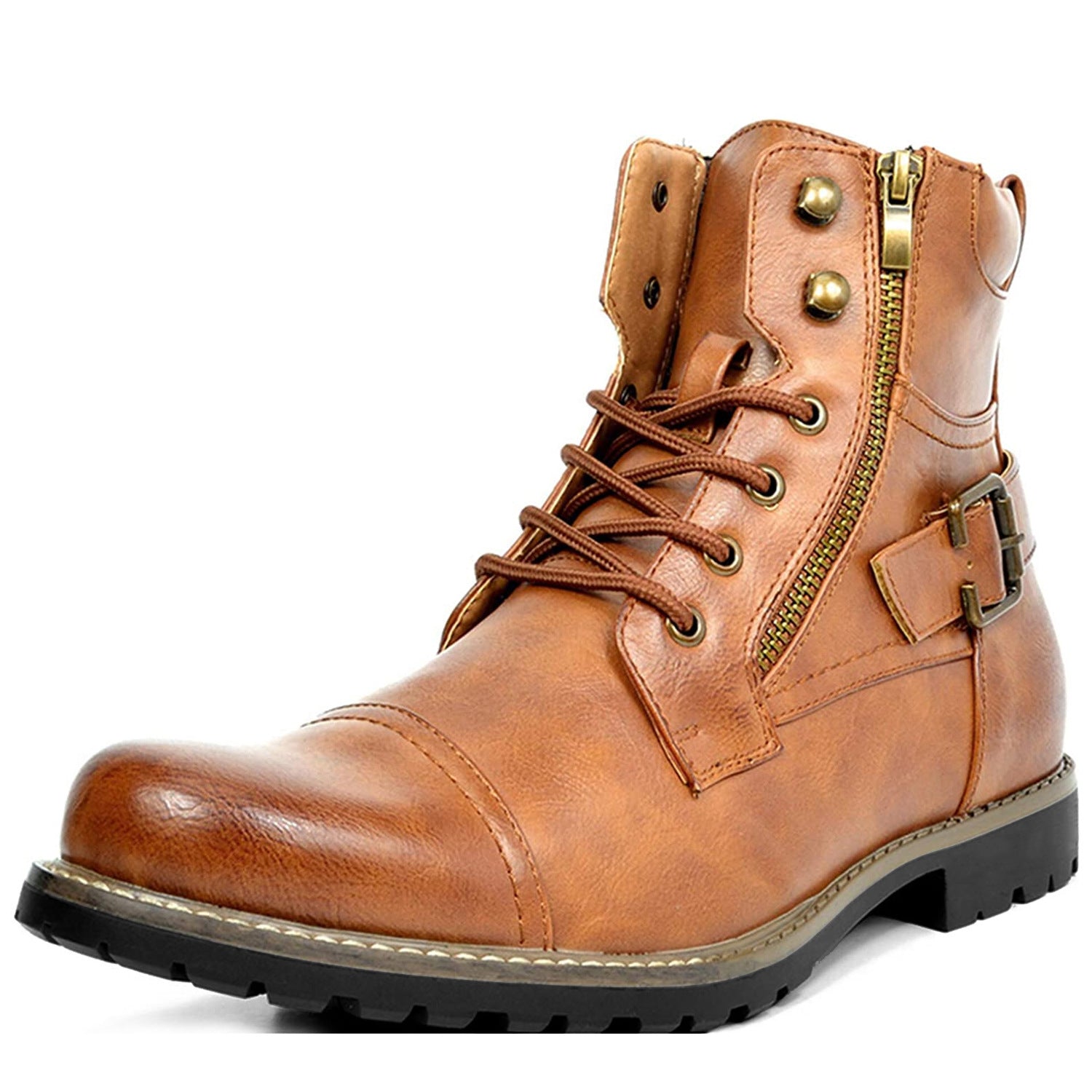 HOTLIST CART Men's Double Zipper Heavy Machine Leather Boots