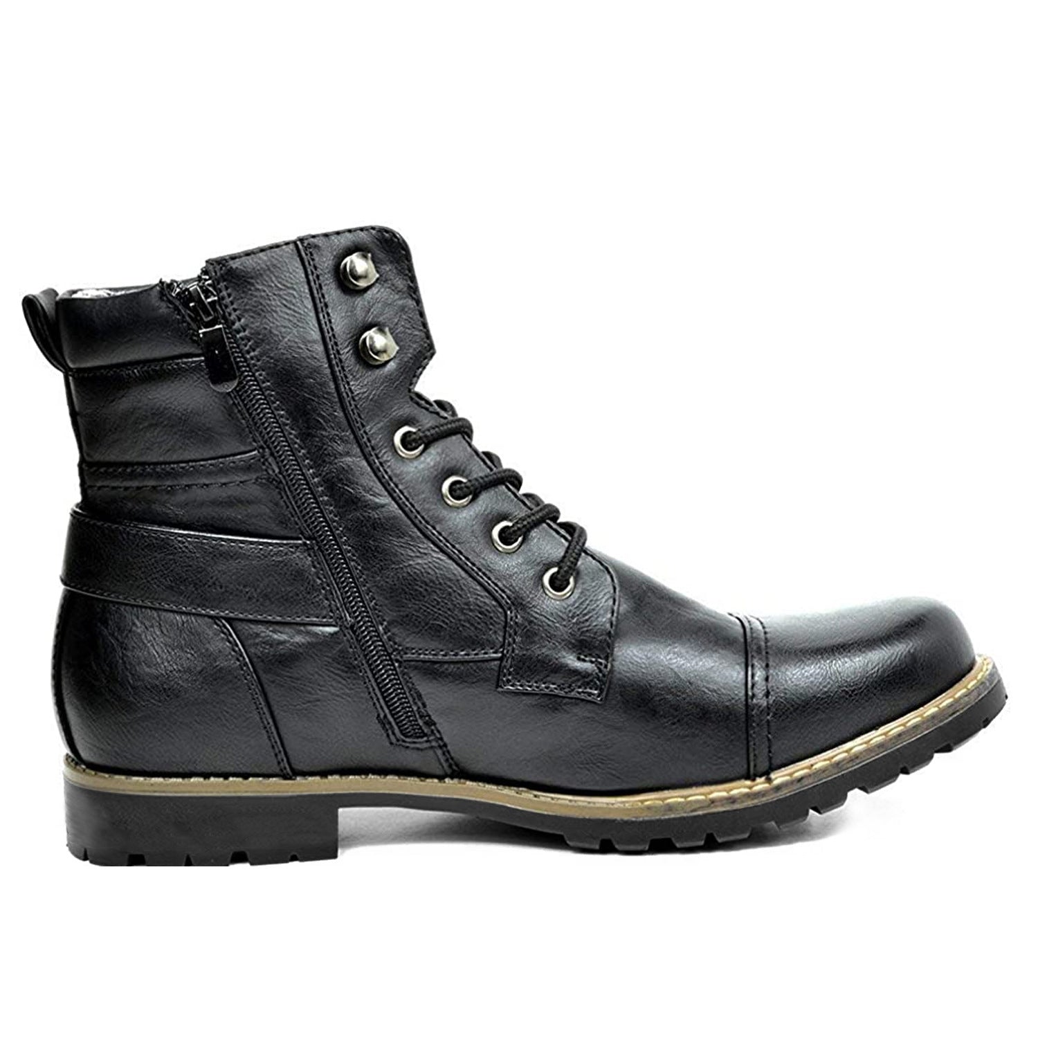 HOTLIST CART Men's Double Zipper Heavy Machine Leather Boots