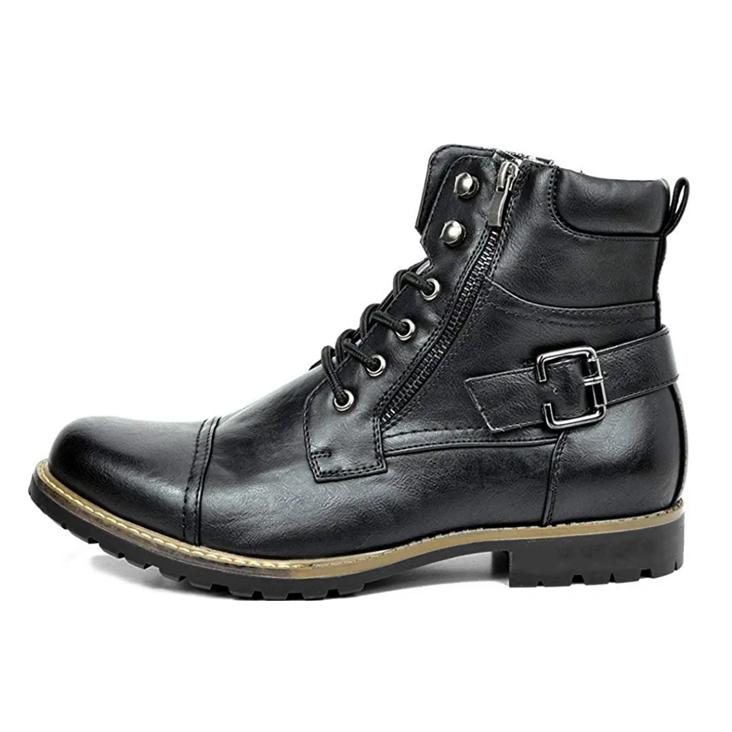 HOTLIST CART Men's Double Zipper Heavy Machine Leather Boots