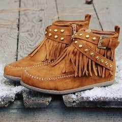 LUXE CHIC Women's Flat Buckle Martin Boots Retro