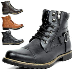 HOTLIST CART Men's Double Zipper Heavy Machine Leather Boots