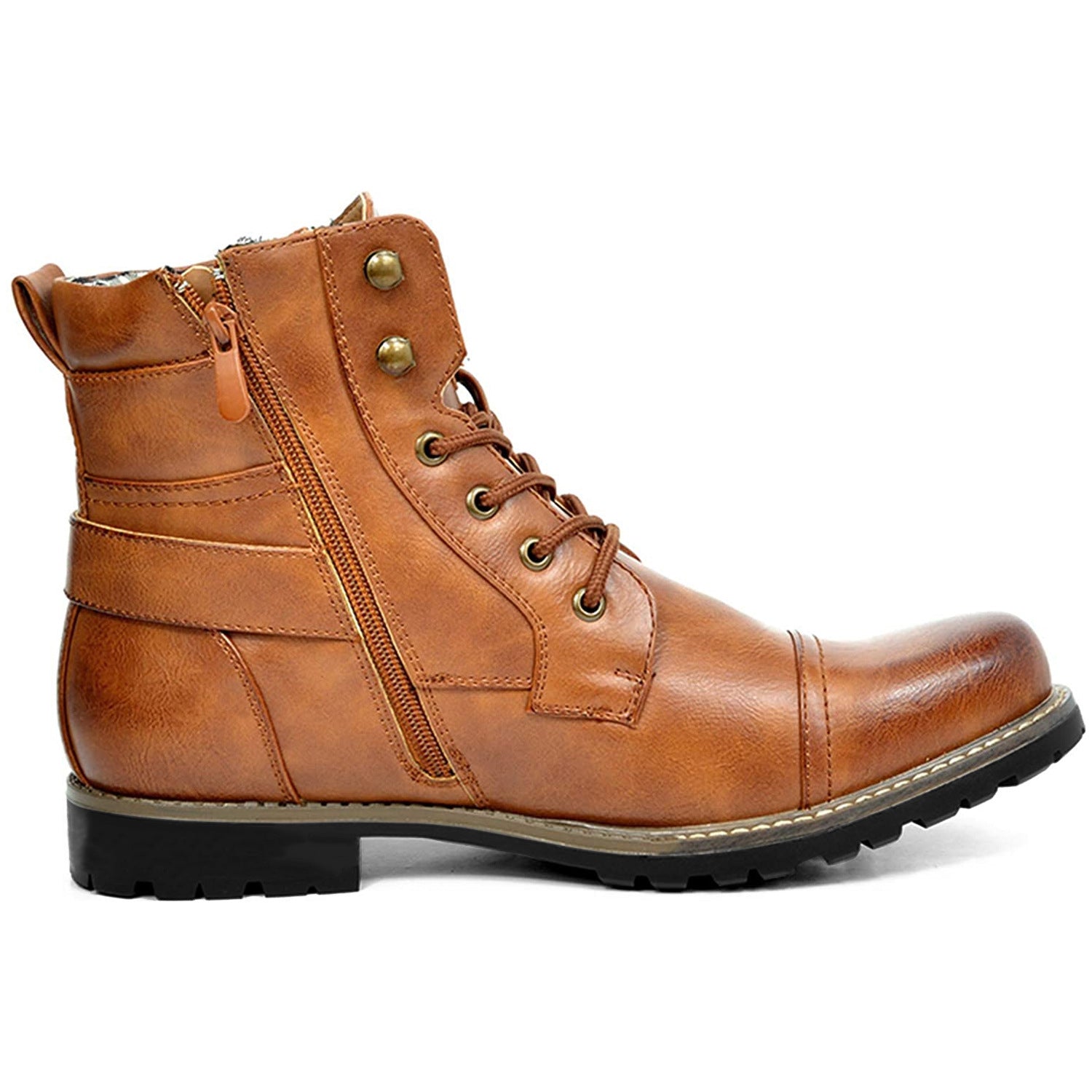 HOTLIST CART Men's Double Zipper Heavy Machine Leather Boots