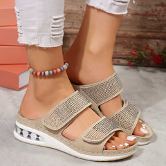 LUXE CHIC New Air Cushion Wedges Sandals Summer Casual Rhinestone Slides Roman Sandals For Women Non-slip Beach Shoes
