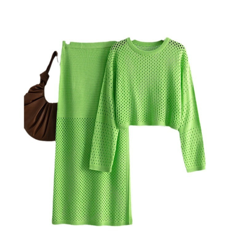 LUXE CHIC Women's Hollow Sweater Long Skirt Fashion