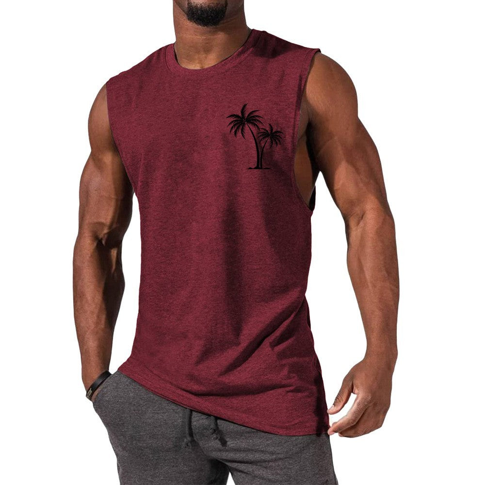 HOTLIST CART Coconut Tree Embroidery Vest Summer Beach Tank Tops Workout Muscle Men Sports Fitness T-shirt