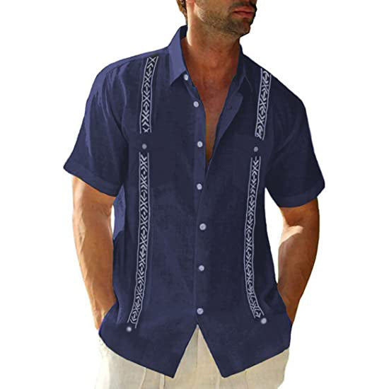 HOTLIST CART Men's Casual Guayabera Cuban Shirt Outdoor Casual Short Sleeve Printed Clothing Sports Fashion Streetwear Designer