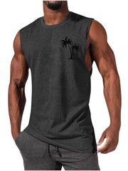 HOTLIST CART Coconut Tree Embroidery Vest Summer Beach Tank Tops Workout Muscle Men Sports Fitness T-shirt