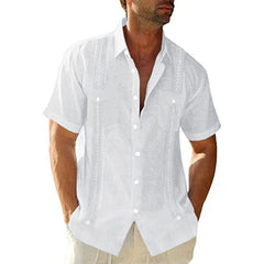 HOTLIST CART Men's Casual Guayabera Cuban Shirt Outdoor Casual Short Sleeve Printed Clothing Sports Fashion Streetwear Designer