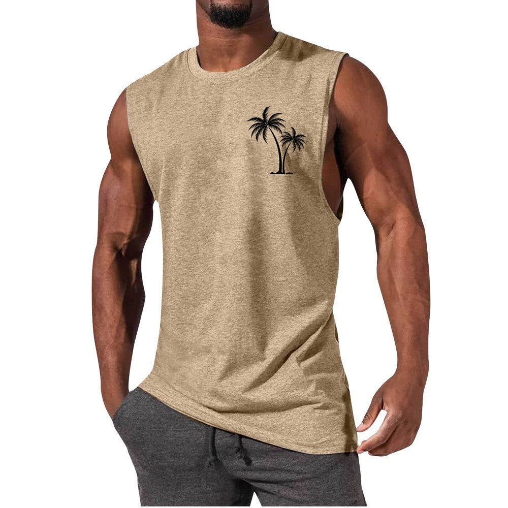 HOTLIST CART Coconut Tree Embroidery Vest Summer Beach Tank Tops Workout Muscle Men Sports Fitness T-shirt