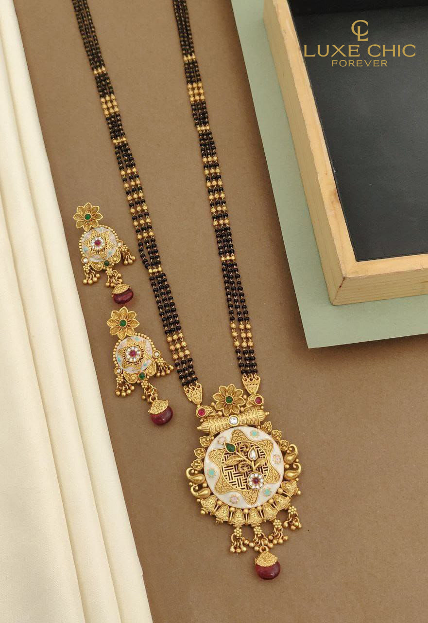 LUXE CHIC Antique Rajwadi Long Mangalsutra set with Beautiful Earrings